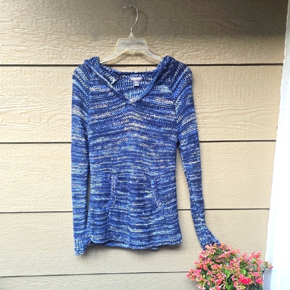 Eddie Bauer Space Die Blue Hooded Tunic Sweater Hoodie Small